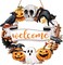 Halloween Wooden Wreath – Ghost, Black Cat, Pumpkin & Skull Door Hanging Sign, Rustic Spooky Halloween Welcome Decoration for Front Door, Wall, or Party (Welcome Wreath)